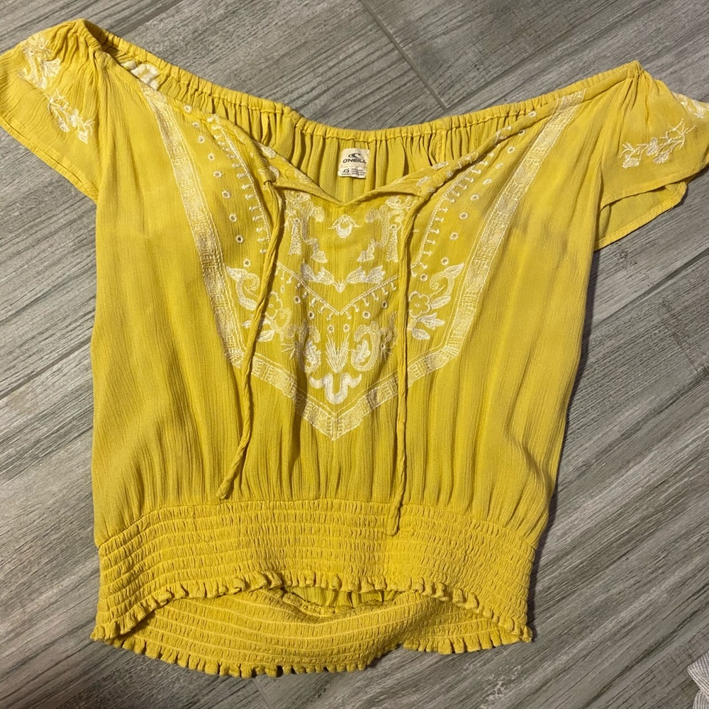 Yellow off the shoulder blouse